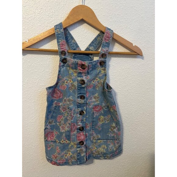 Toddler Girl floral print denim jumpsuit skirt button down 3T - Picture 1 of 5